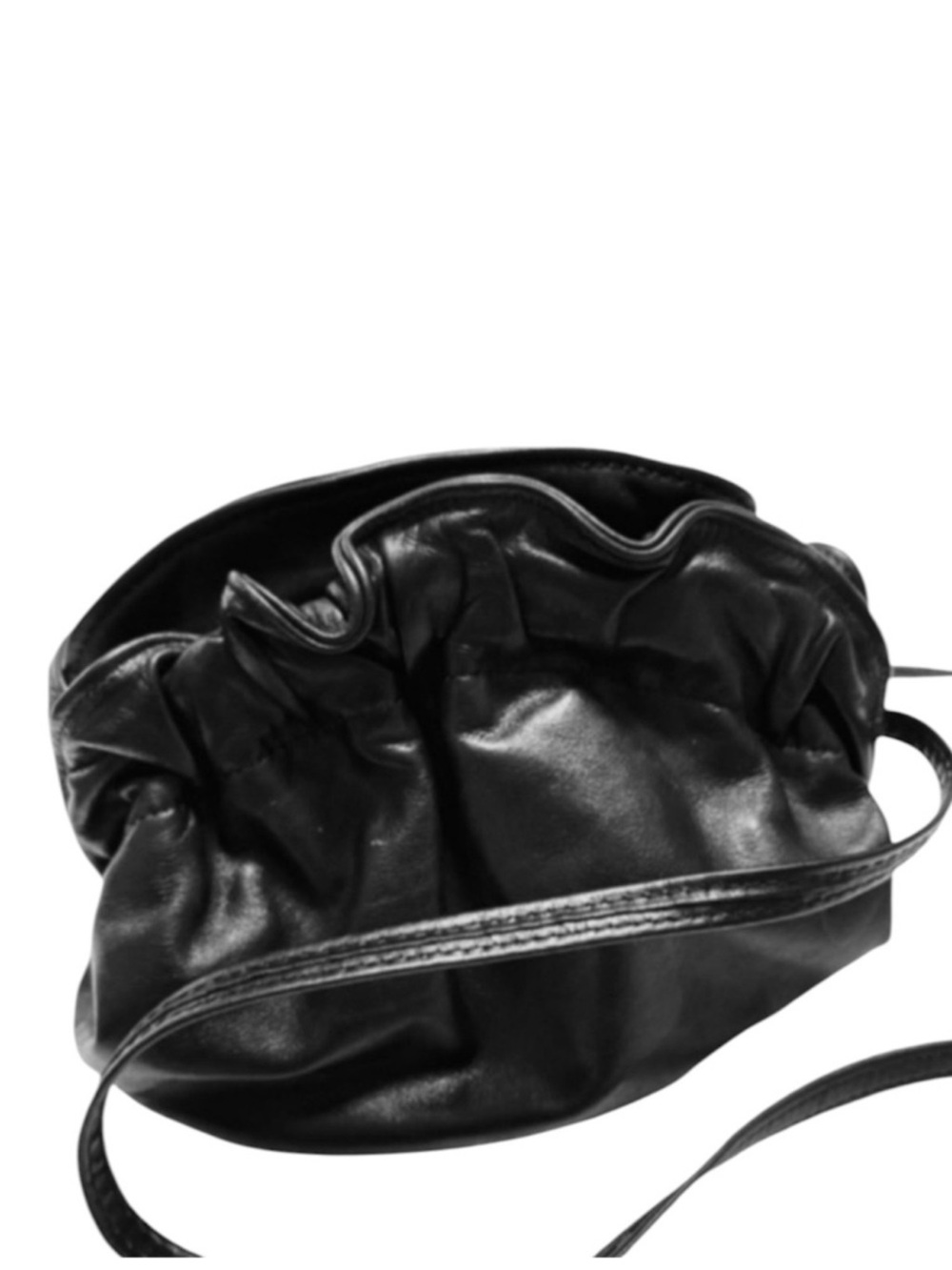 Vintage Ruffled Pouch Crossbody Bag Soft Sided Evening Purse Black